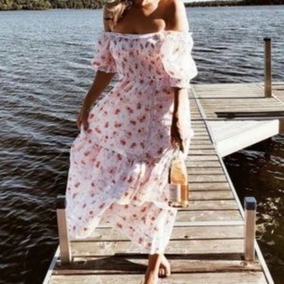 LOVESHACKFANCY X Target Floral Tiered Cosette Midi Dress Peasant Cottage SZ M - Picture 2 of 12